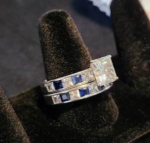 Beautiful Sterling Silver Ring Set with Blue and Clear Stones. Engagement Style