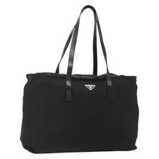 PRADA Tote Bag Nylon Black Silver Auth ep14252