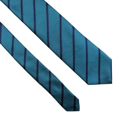 Eton Silk Tie Blue Stripe Houndstooth Mens 57.5 x 3.25 Necktie Made in England