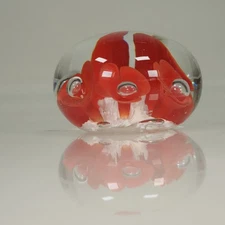 Joe St Clair Large Red Trumpet Flowers With White Contrast Glass Paperweight