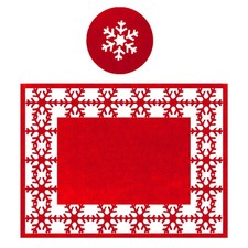 Set de 8 napperons et sous-verres de Noël en feutre avec motif flocon de neige