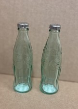 Coca-Cola Mini Contour Bottle Green Glass Salt & Pepper Shakers 4.5&rdquo; Tall