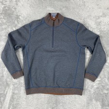 Tommy Bahama Sweater Mens Large Bl./Brn. Reversible 1/4 Zip Long Sleeve Pullover