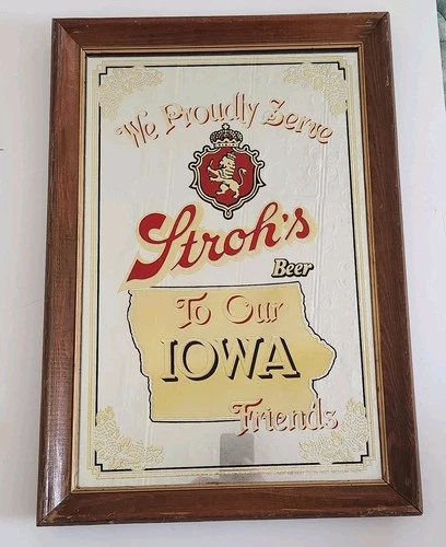 Rare Vintage Stroh's Beer Mirror "Iowa" sign (Framed)