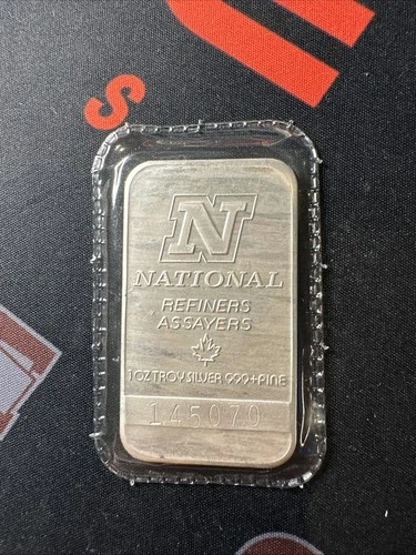 Vintage 1 Troy Oz .999 Fine Silver Bar National Refiners Sealed Ounce Rare (A)