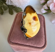 Vintage Art Nouveau Silver Egg Yolk Butterscotch Baltic Amber Ring Size 8