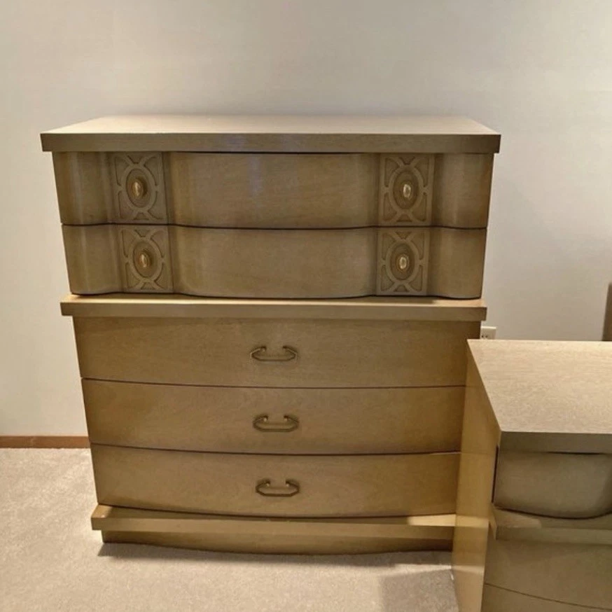 Conjunto de quarto 1960s meados do século moderno 4 peças loiro Bassett (completo) - Imagem 3 de 4