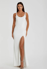 Ieena Mac Duggal White Scoop Neck Sleeveless Ball Gown Sz 10 Maxi Bride High Sli