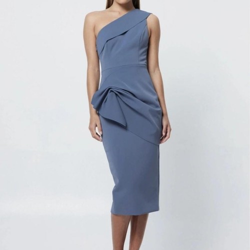 Mossman Thinking Out Loud Blue Midi dress. One shoulder. BNWT. AU12/US8