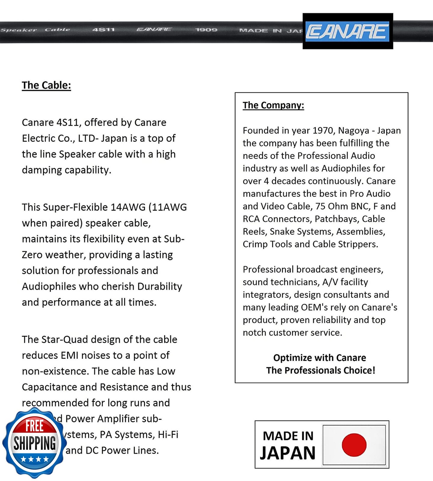 WORLDS BEST CABLES 3 Foot - Canare 4S11 – Audiophile Grade - HiFi Star-Quad S