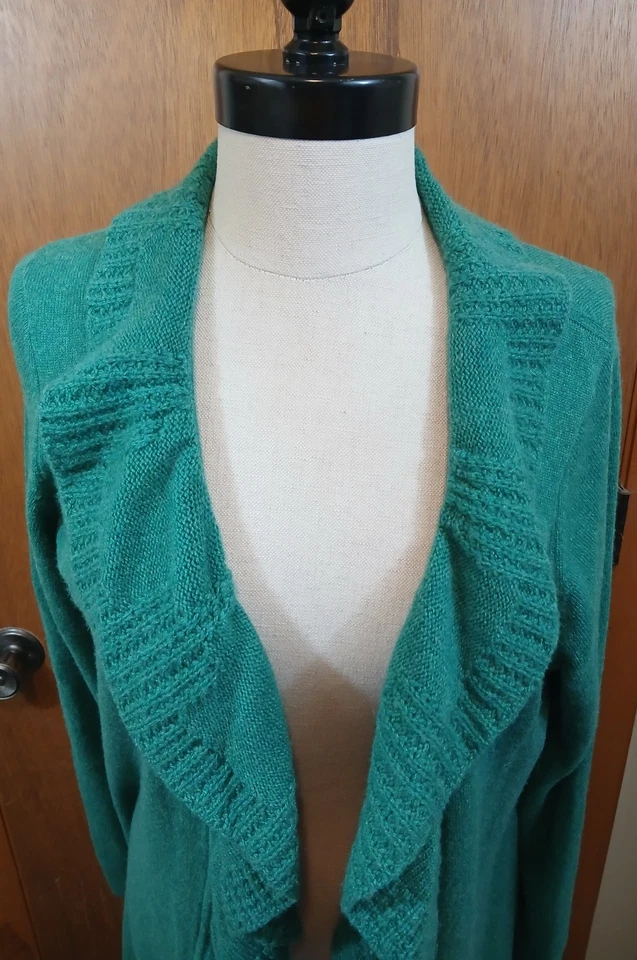 Nuevo Cárdigan Kinross Cashmere con Volantes Abiertos - Verde - L Foto 4 de 4