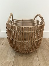 Large Round Bamboo Wicker Storage Basket with Handles Natural Boho Decor