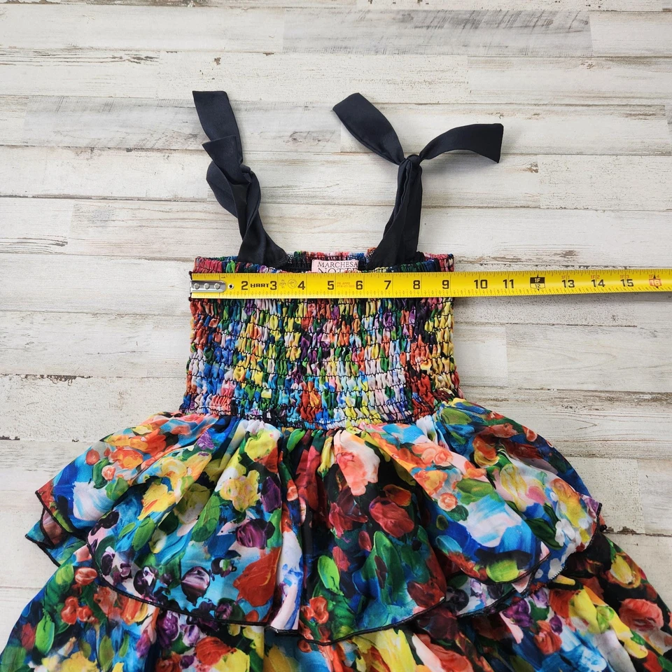 Mini Vestido Marchesa Notte Niñas 7 Volantes Florales En Niveles Asher Sin Mangas EE. UU. Foto 2 de 4