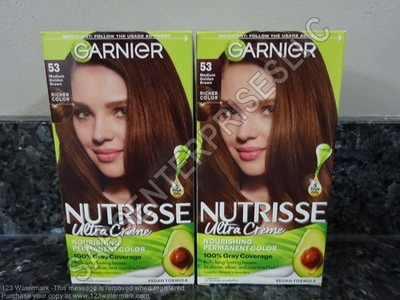 2 Garnier Nutrisse #53 MEDIUM GOLDEN BROWN Permanent Hair Color Hair Dye NEW