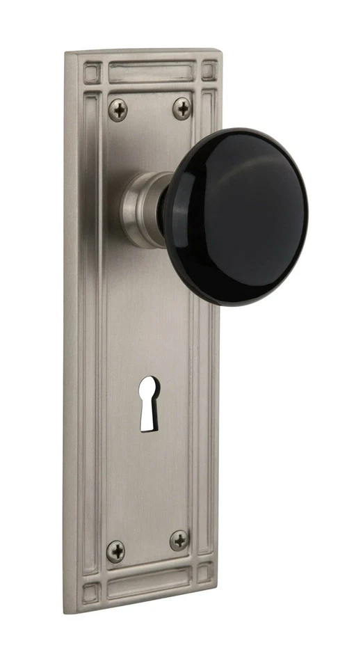 Nostalgic Warehouse 716289 Mission Plate Black Porcelain Knob Privacy Satin Nick - Image 1 of 4