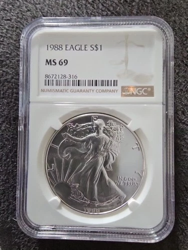 1988 S$1 Silver Eagle NGC MS69 Brown Label