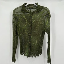 Womens Forest Fairy Blouse Size S Enchanted Green Pleated Mesh Y2K Cottage Noir