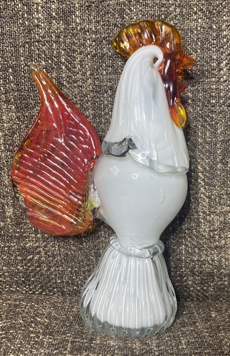 Vintage Murano Style Hand Blown Art Glass Rooster Chicken Sculpture
