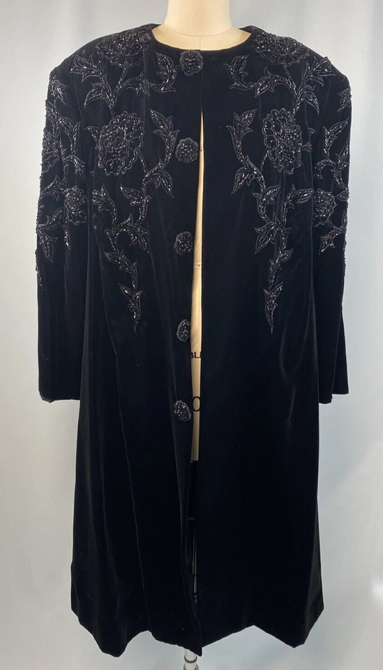 Chaqueta de Terciopelo Vintage TALLA GRANDE XL Negra Cuentas Ópera Años 50 60 Clásica Formal Foto 2 de 4