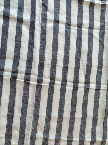 140cm Wide Yarn-dyed Navy White Striped 100% Linen Fabric Per Metre - Picture 3 of 3