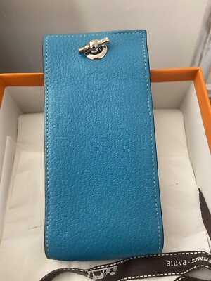 Hermes Vespa Negonda Teal Blue Leather Cigarette Case Multi Pouch
