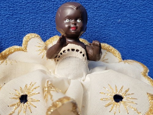 2 E S PUPPEN ETHNIC 9 CM PUPPENHAUS PUPPENSTUBE DUNKELHÄUTIG VINTAGE DOLL - Bild 3 von 5