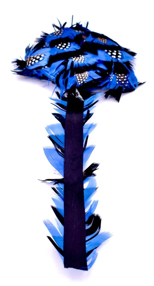 Guinea Fowl Feather Trim,Blue/Back with Polka Dots,Black Satin Ribbon,11.58 ft. - Image 2 of 4