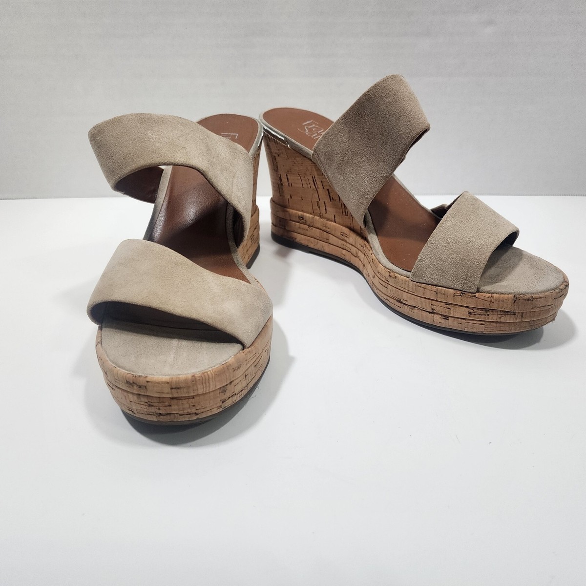 Franco Sarto Sandals Womens M Fiore Wedge Cork Heels Slip On Beige  Leather
