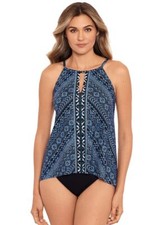 Miraclesuit Women's Paillette High Neckline Peephole Tankini Top, Multi, 8