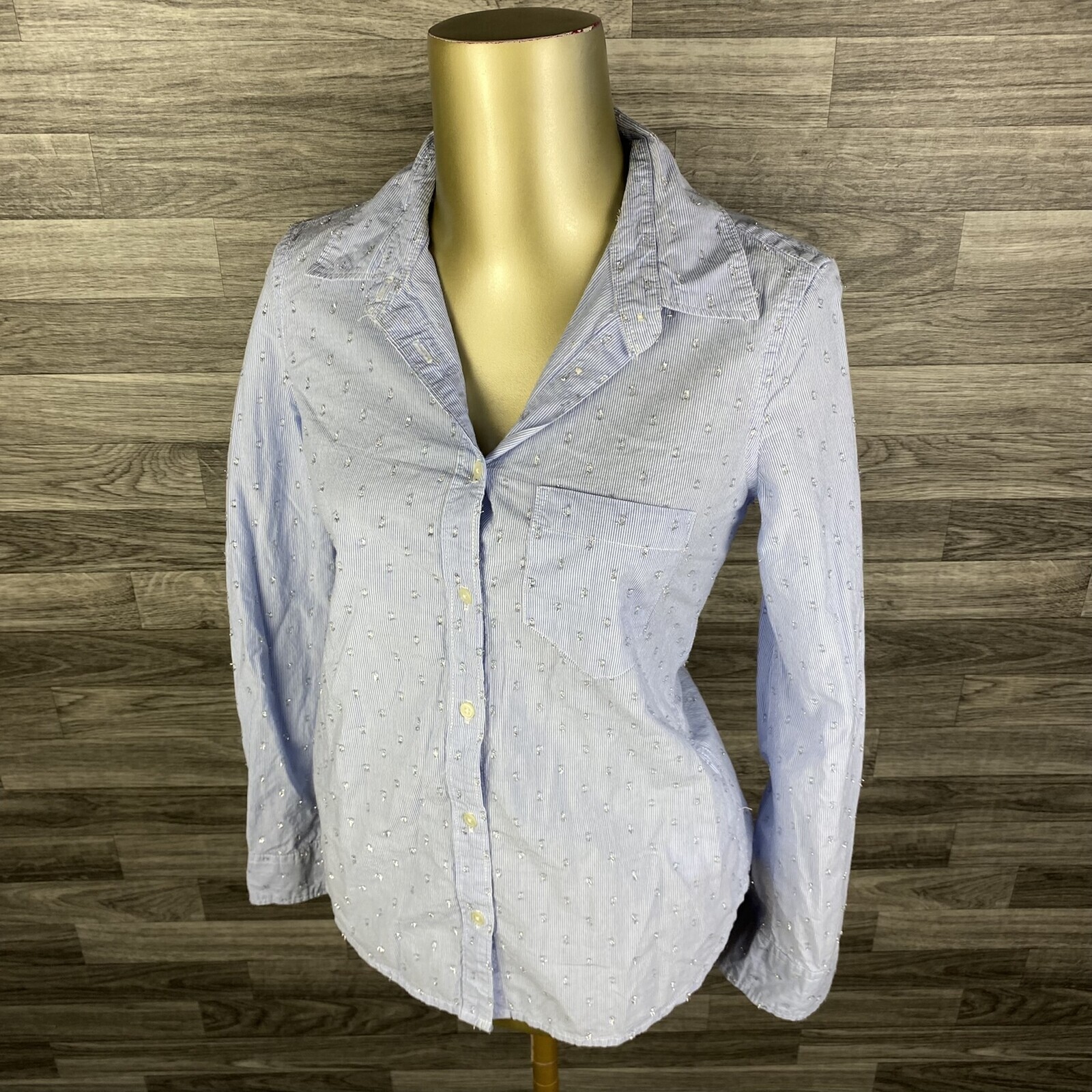 GAP Fitted Boyfriend Button Down Blue Striped Cas… - image 2