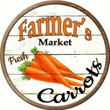 Farmers Market Fresh Carrots 12" Round Metal Sign Rustic Retro Kitchen Decor