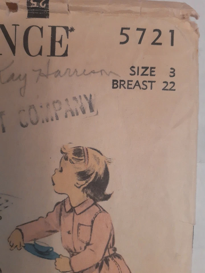 One Piece Romper Suit Advance Sewing Pattern 5721 Toddler Girls 3 VTG 50's Cut  - Image 3 of 4