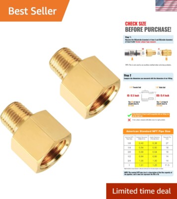 Multi-Functional 1/8'' Male to 1/4'' Female Brass Adapter - 2 Pieces Included