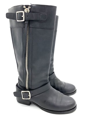 Coach Winslow Black Leather Biker Moto Zip Boots Size Women