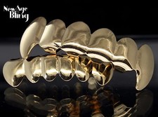 Custom Fit Fangs 14k Gold Plated Vampire Teeth Grillz Caps Top Bottom Molds