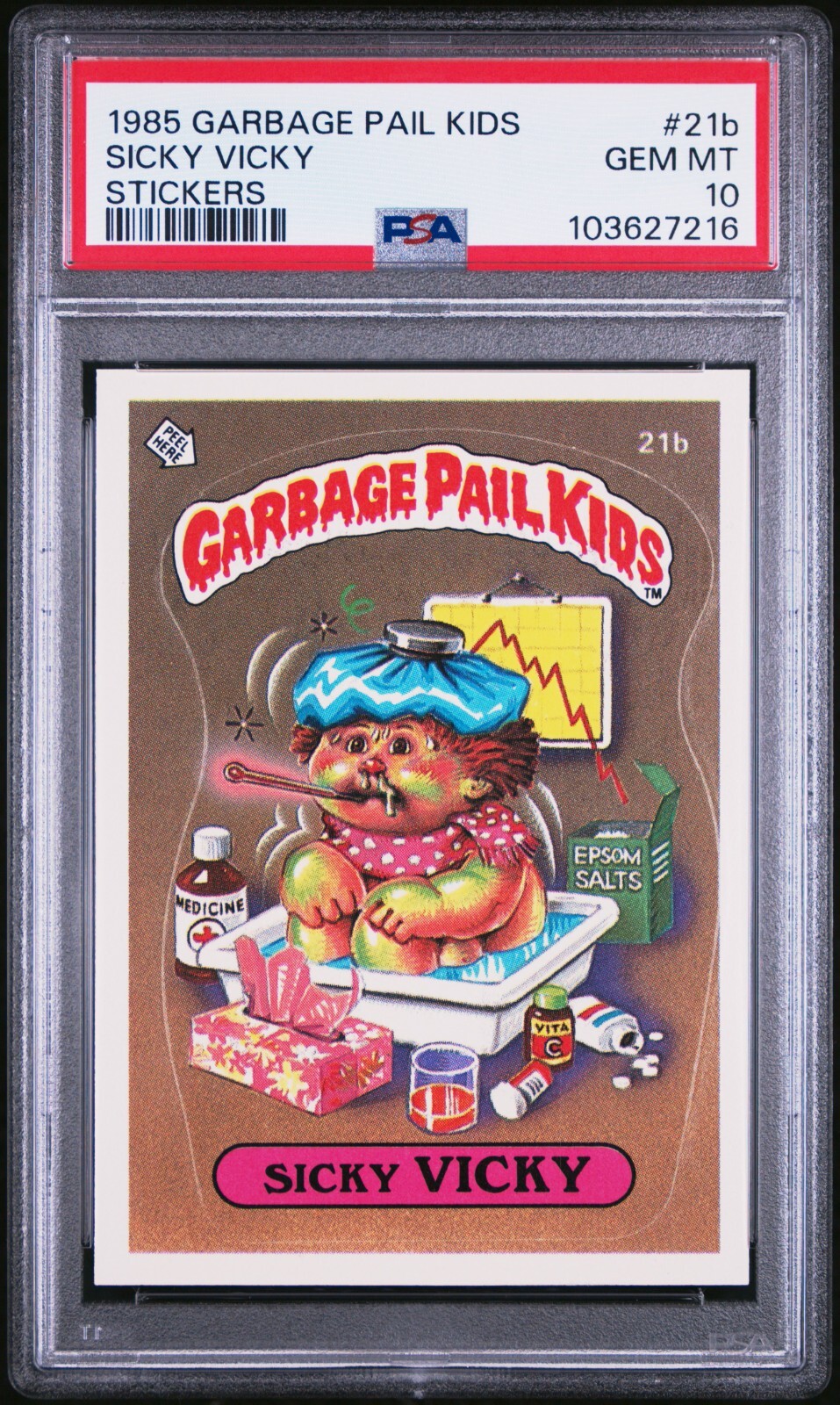 1985 Topps OS1 Garbage Pail Kids 1st Series 1 SICKY VICKY 21b PSA 10 GEM Matte