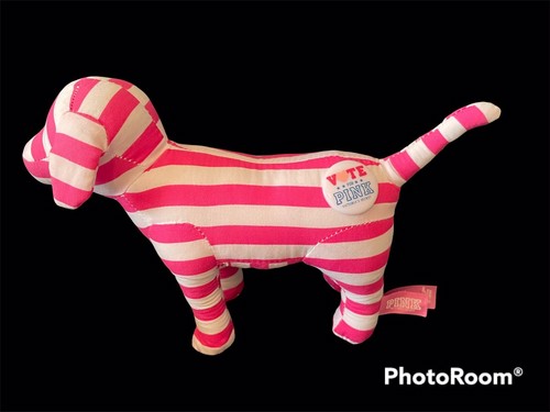 Victoria Secret Pink Plush Dogs x2 Stuffed Animal Pink/White Striped + Graffiti - Picture 7 of 12