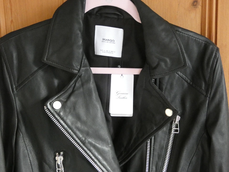 MANGO - 100% GENUINE BLACK LEATHER - BIKER STYLE JACKET - CAZADORA WINONA SIZE M - Image 2 of 4