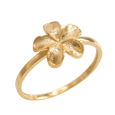 Gold glatter Hawaii Plumeria Blume Ring (erhältlich in Gelb-/Rosé-/Weißgold)