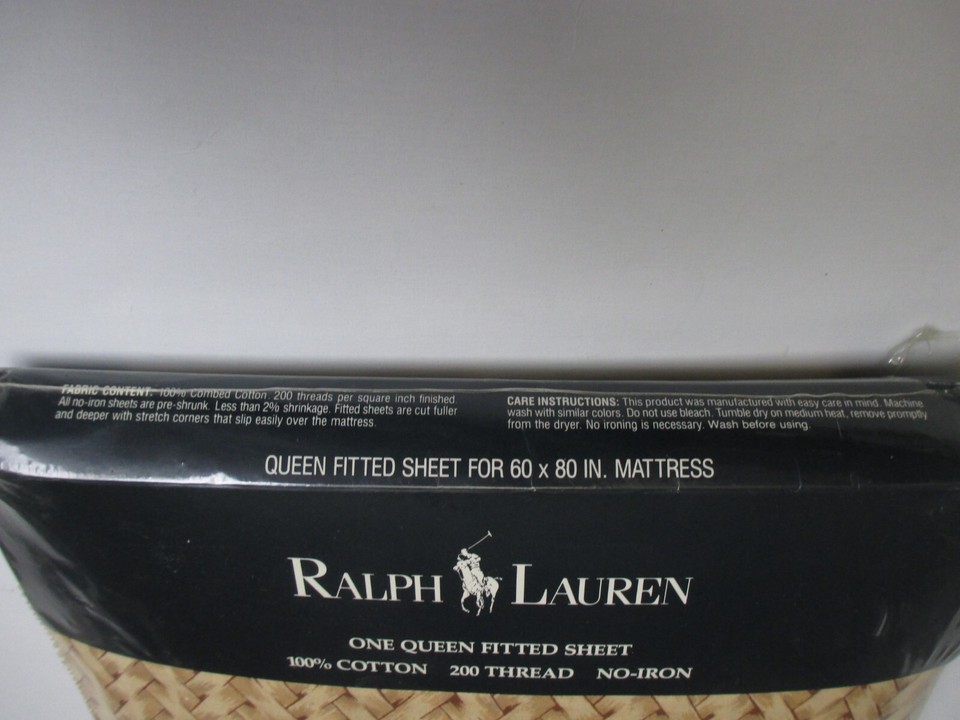 VINTAGE Ralph Lauren Desert Plains Wicker Herringbone Fitted Sheet