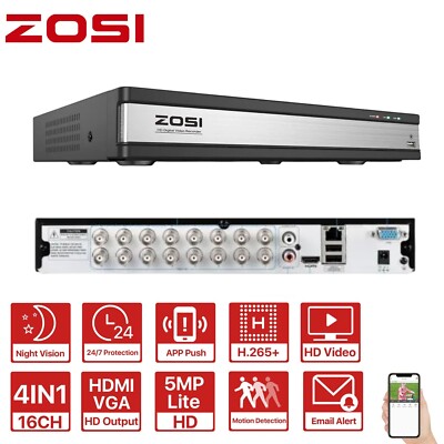 ZOSI 16CH H.265+1080P FHD CCTV 4-in-1 Hybrid DVR Recorder Security Camera System