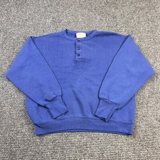 VTG 90s Made in USA Healthknit Pro Weight Blue Henley Neck Pullover Sweatshirt