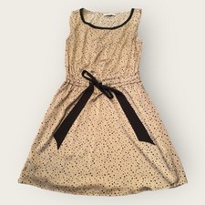 Ann Taylor Loft Dress Women Medium Brown Polka Dot Tie-Waist Modern Girly Flirty