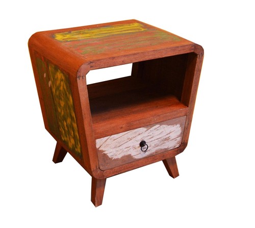 Bedside Table Industrial With Wood Recycled Colorful CMS H55X40X50 - Picture 2 of 5