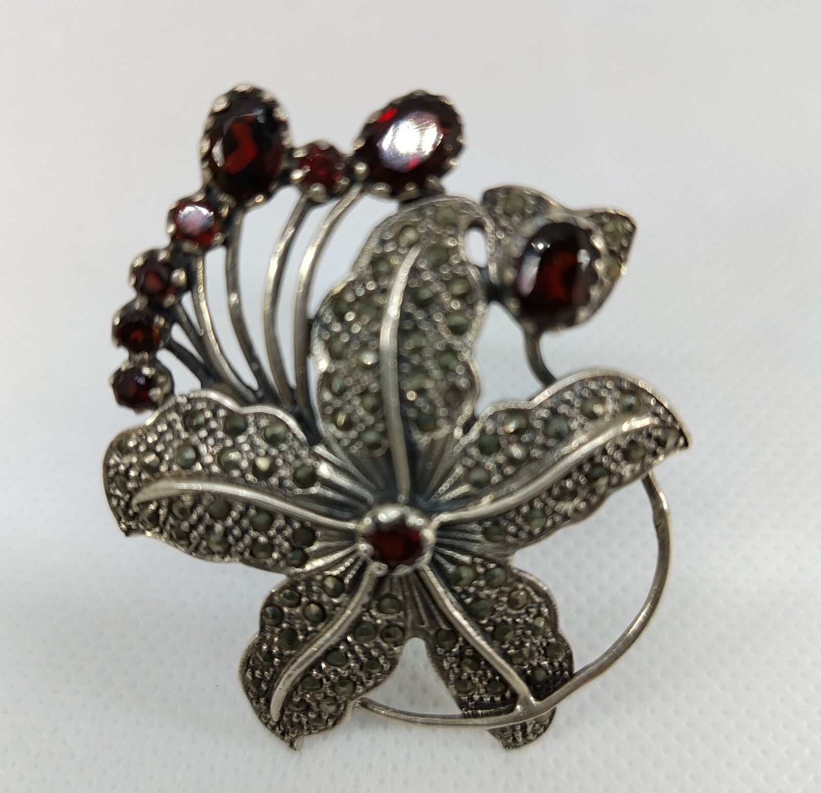 Rare Brooch VINTAGE Ruby Sterling 925 Marcasite B… - image 8