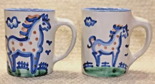 Pair of M.A. Hadley Pottery 4" Horse Mugs, Signed, inside: "The End ."