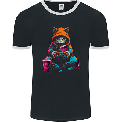 A Gaming Cat Cool Gamer Video Games Herren Ringer T-Shirt FotL