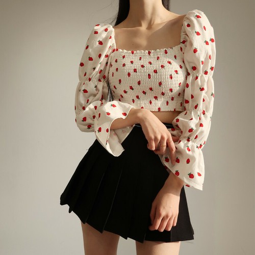 Strawberry Print Long Sleeve Blouse For 