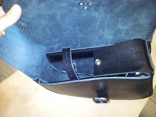 LEATHER SADDLE BAG FOR HARLEY DAVIDSON SPORTSTER IRON, 883, 1200 FORTY EIGHT - Picture 8 of 10