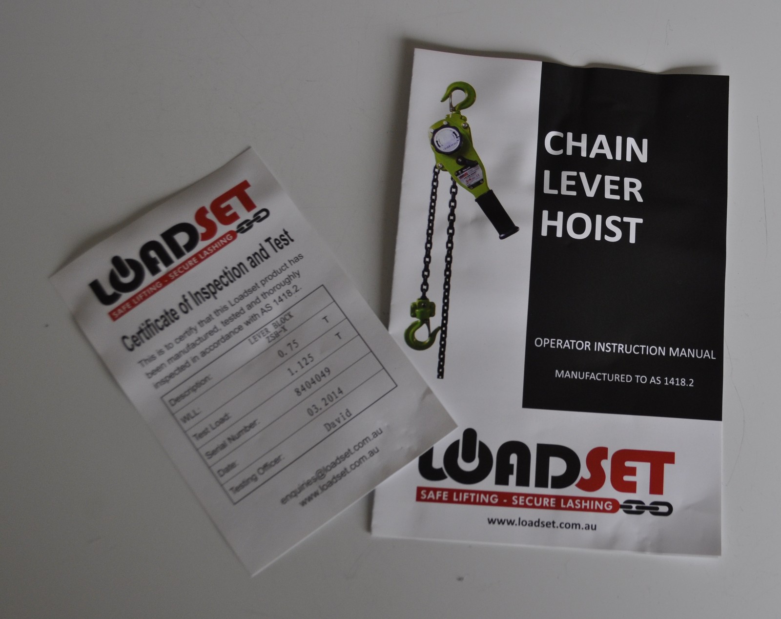 800Kg Loadset Lever hoist Comealong Lever Block AS1418.2 Compliant